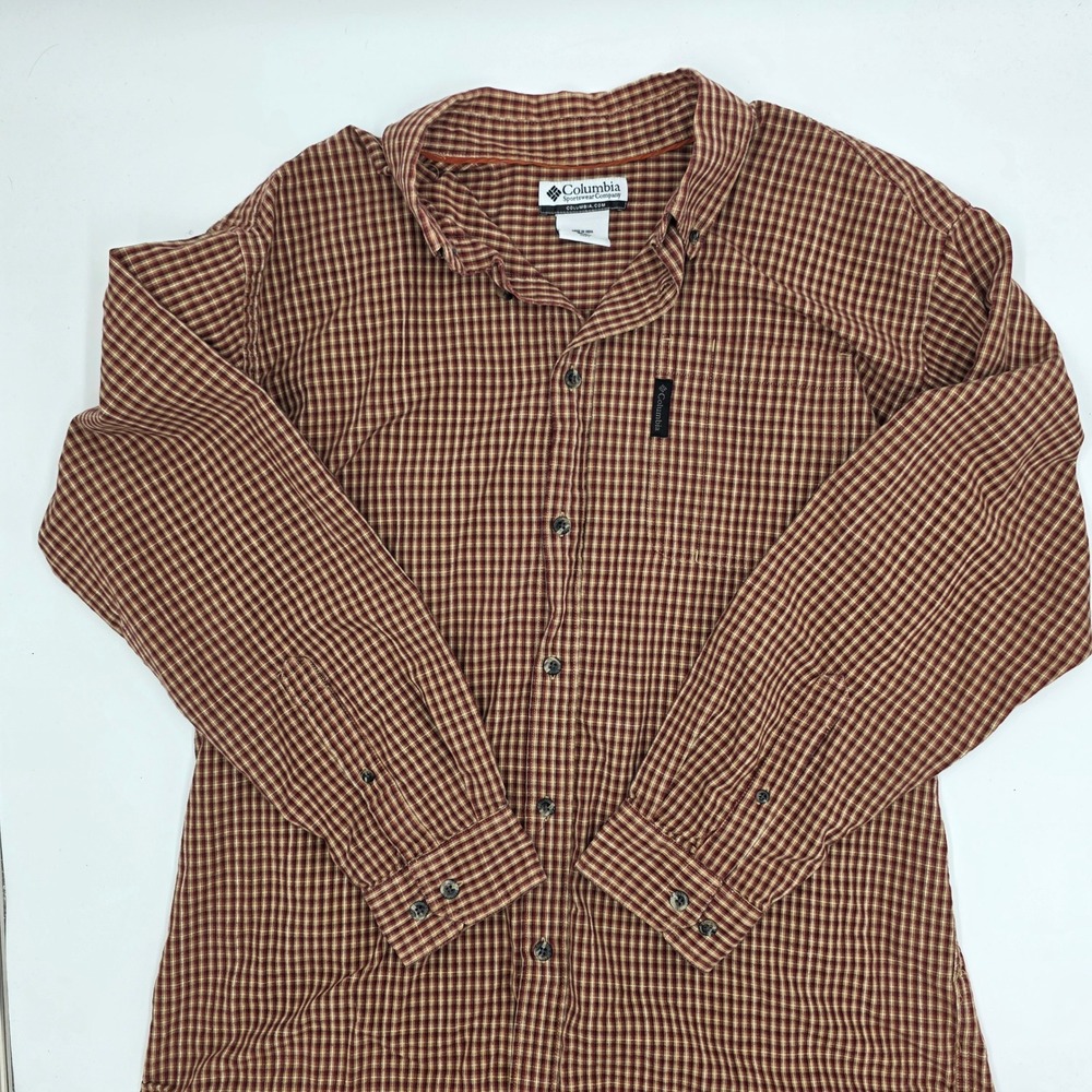 Columbia Sportswear Mens Large Long Sleeve Button Down Shirt Rust Plaid L